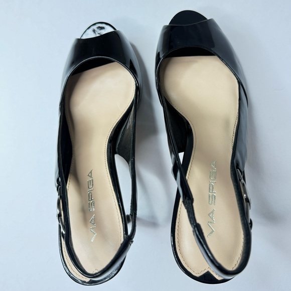 VIA SPIGA Italy Women's Peep Toe  Size 6M Slingback High Heel Black - Picture 6 of 14